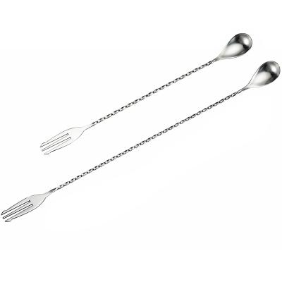 China Viable Classic Bartender Bar Spoon With Fork Stainless Steel Cocktail Stirring Spoon for sale