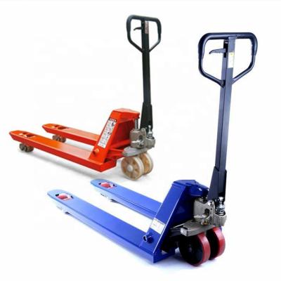 China Hotels Portable Narrow 2500 Kg Hand Pallet Truck With Hand Brake /pallet Trolley Jack for sale