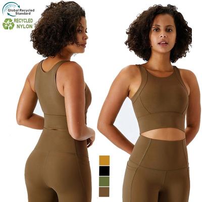 China Breathable 2022 Recycled Fabric Nylon Yoga Wear Fitted Two Piece Overall for sale