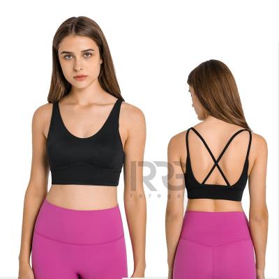 China Breathable Deep V Sexy And Cross Back Beauty Cloth Soft Yoga Bra for sale