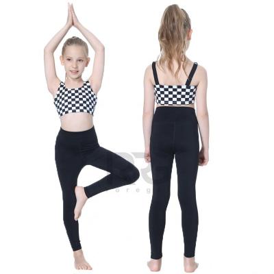 China Products Checkerboard Pattern Kids Breathable Warm Yoga Crop Top Tight Leggings Two Pieces Set Exercise Girl Fitness Quick Dry Suit for sale