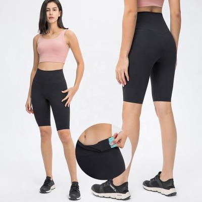 China Lulu 2021 Breathable Line No Line Camel Inner Pockets Higt Waist For Gym Sports Women Shorts Women Fitness Shorts Yoga Seamless Pants for sale