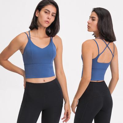 China 2022 New Styles Breathable Slim Design Sexy Line Back Sports Running Bra Yoga Top Workout Weight Vest for sale