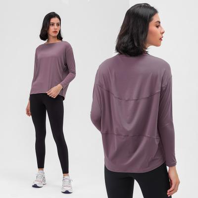 China Breathable Popular European And American Line Up New Loose Long Sleeve Breathable Top Women's Hairly Brushed Yoga Fitness Training Clothing for sale