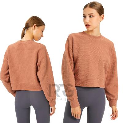 China 2021 New Autumn Breathable Fashion Yoga Wear Neck Women Long Sleeve Stretch Cotton Loose Round Casual Hoodie for sale