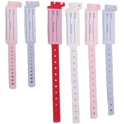 China Hospital Patients PVC Medical ID Bracelet Wristband with 250*25mm and 170*18mm Sizes for sale