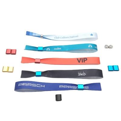 China Custom Size One Time Brands Logo Text Printing Fabric Event Festival Party Wristbands for sale