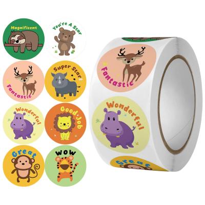 China 500 Pcs Cute Animals Stickers Thank You Labels for School Rewards Round Self Adhesive Label Roll for sale