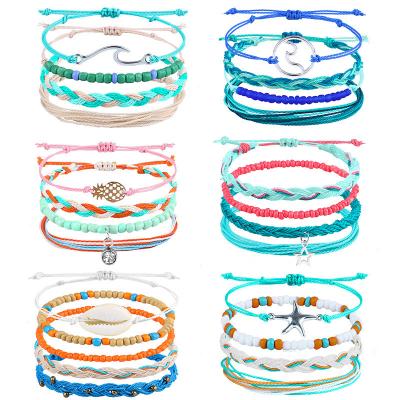 China Colorido 16 8CM hilo de cera trenzado brazalete de cuentas de arroz para mujeres Diseño artesanal en venta