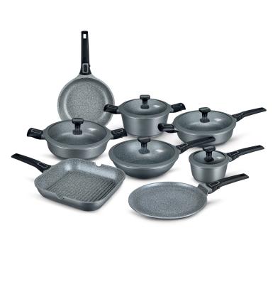 China Sustainable high quality cast aluminum cookware sets with removable handle for sale