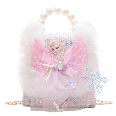 China 2022 new children's cartoon bow one shoulder pearl messenger bag child accessories small change portable cotton canvas for sale