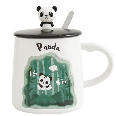 China Casual Cartoon 3d three-dimensional embossed coffee mug cup bottle lid spoon ceramic cup office water cup with pendant for sale