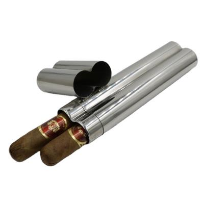 China Double Cigar Tube Stainless Steel Cigar Case Casual Cigar Boxes Smoking Cigarette Accessories for sale