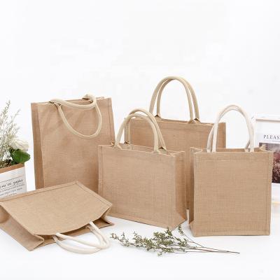 China Wholesale Organic Custom Handled Printing Logo Packaging Tote Foldable Shopping Natural Jute Jute Bags With Handle for sale