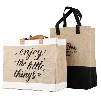 China Wholesale Plain Organic Jute Eco Friendly Customized Handled Tote Packaging Shopping Bags With Different Size for sale