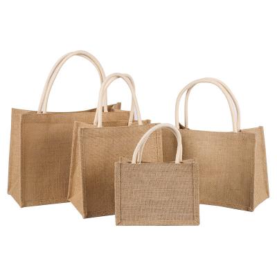 China Nature Color Customized Handmade Eco Friendly Handled Logo Printing Large Jute Tote Jute Grocery Bags for sale