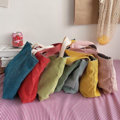 China Custom Logo Small Cute Colorful Corduroy Eco-Friendly Promotional Shopping Tote Bags With Button for sale