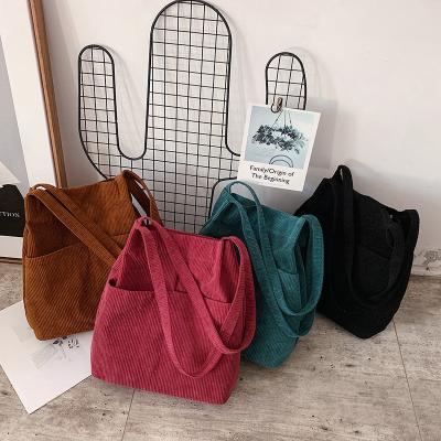 China 2022 New Design Fashion Large Capacity Shoulder Corduroy Custom Made Reusable Tote Bag With Handle Eco-friendly for sale