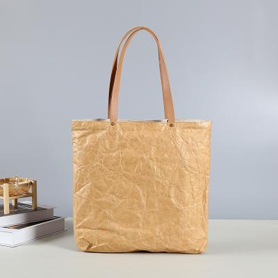 China Customized High Quality Washable Eco Brown Tyvek Waterproof Classic Storage Tote Bag With Handle for sale