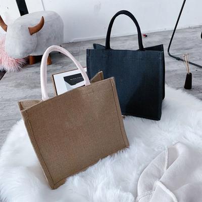 China Hot Selling Handled Customized Large Capacity Simple Casual Natural Cotton Canvas Tote Jute Bag Shopping for sale