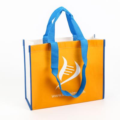 China Hot Sale Eco-Friendly Handled Logo Lamination RPET Reusable Promotional Cost-Effective Custom Bag For Shopping for sale