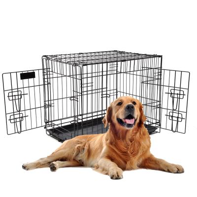 China Easy Cleaning Electroplating Line Folding Dog Cage Fashion Breathable European Style Outdoor Double Door Dog Cage for sale