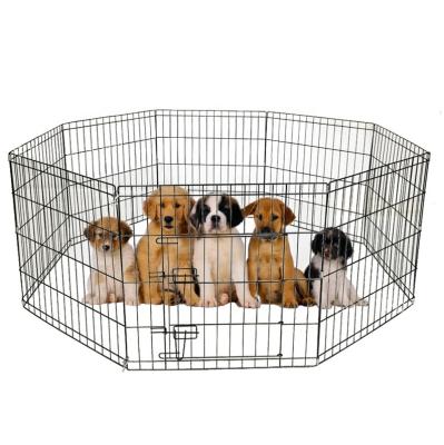 China Small 8 Panel Pet Fence Cat Cage Houses Outdoor Dog Fence Black Metal Breathable Stainless Pet Playpen For Animal Cages for sale