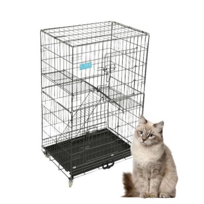 China Metal Wire Hibitat Cat Trap Cage Breathable Folding Indoor Easy Install Cat Cage Pet House 2 Layer Cat Cages for sale