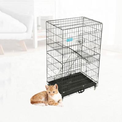 China Breathable Custom Black Folding Easy Cleaning Metal Wire Stainless Steel Cat House Cage Portable Pet Cages Pet Cages for sale