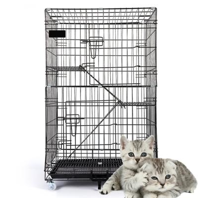 China New Arrival Black Rectangle Double Door Design Breathable Cat Cages Easy Cleaning Foldable Portable Outdoor Pet Cat Cage for sale