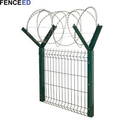 China High Quality Easily Assembled PVC Coated 3D Bend Barrier Welded Wire Mesh Airport Security Fence with Razor Wire. for sale