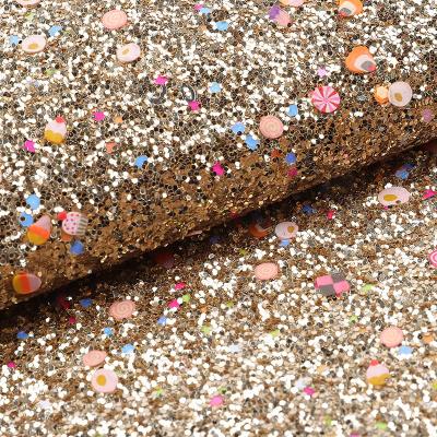 China Printed Soft Glitter PU Leather Glamourous Sequins Bright Candy 1,2 mm dik Te koop