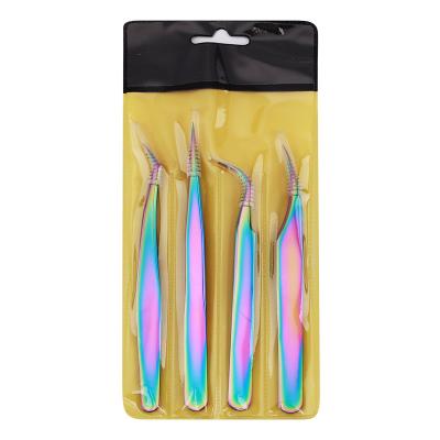 China Colorful Balance Eyebrow Eyelash Forceps Nail Enhancement Eyelash Forceps Stainless Steel Expert Grafting Eyelash Set for sale