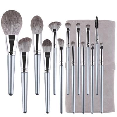 China Angular Blush New 14 Handle Wooden Cosmetic Brush Set Cosmetic Tool Cosmetic Brush for sale