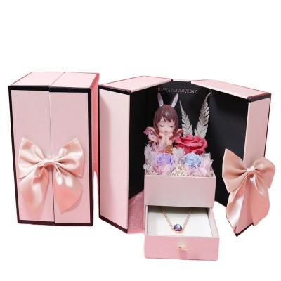 China Open Ring Box Design Double Logo Jewelry Packaging Drawer Box Luxury Custom With Rose Flower Custom Jewelry Cardboard Box Packaging for sale