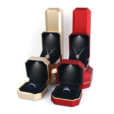 China Wholesale Luxury Octagonal Ring Box Shape Jewelry Box Flannel Led Lightweight Jewelry Box for sale