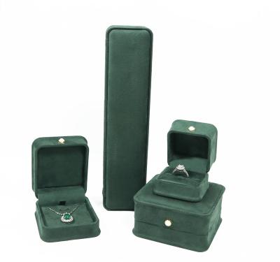 China Ring Box Makers Sell Jewelry Flip Boxes Dark Green Microfiber Jewelry Set Box for sale