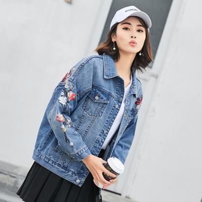 China New Viable Custom Women Jeansjacke Damen Leisure Distressed Embroidery Jacket Jeans for sale