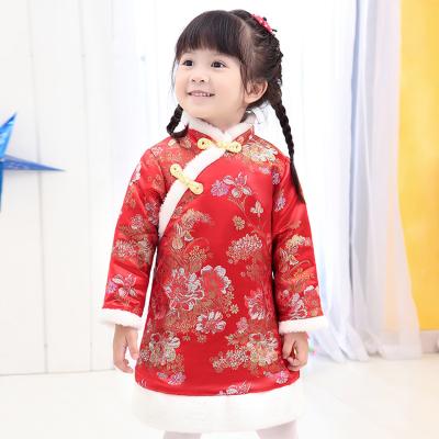 China Preloved Geleneksel Cin Giyim St Elbise Blue Qipao Chinese Red Cheongsam Dress Traditional Style Winter Baby Girl Cheongsam Shopping Mall Retro Cotton Thick Long Sleeve Red for sale