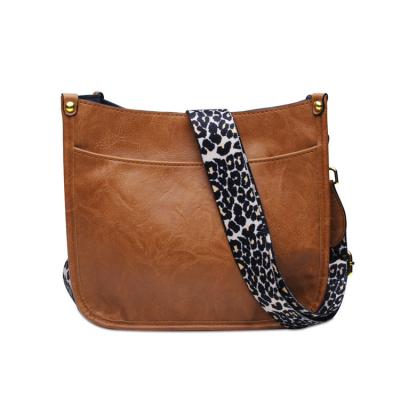 China 2021 Newest Leopard Canvas Bag Cross - Body Bag Leopard Guitar Strap Pocket Solid Color Messenger Bag Vegan Pu Leather Women Leather Trim Sidebag for sale