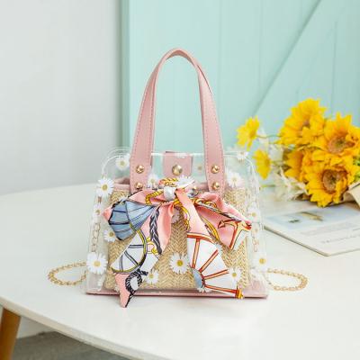 China Wholesale Fashion 2 Pcs Fashion Woven Women And Girls Bag Set For Ladies PVC Shoulder Bags Transparent Messenger Cute for sale