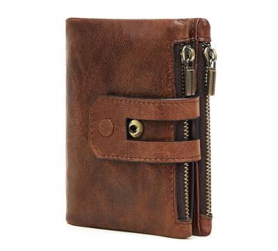 China Genuine Leather Double Zipper Men's Wallet High Quality Anti-theft Brieftasche Ledr Rfid Wallet for sale