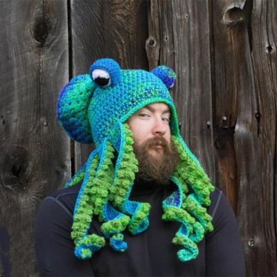 China Funny Cosplay Cartoon Party Winter Headwear Western European Knitting Funny Costumes Knit Beanie Octopus Hat for sale