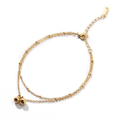 China Eco-Friendly Stainless Steel Fish Butterfly Women Bell Rose Gold Cuban Link Ball Foot Jewelry Double Chain Anklets for sale