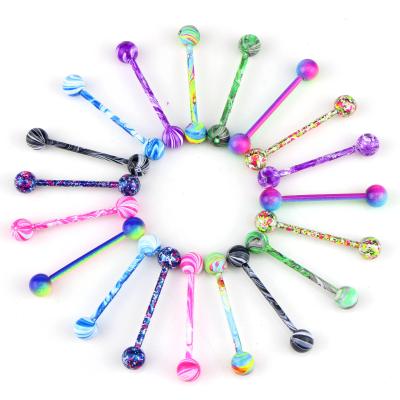 China Paint Punk Straight Barbell Water Grain Set Color Mix 10 Color Varnish Stainless Steel Tongue Baking Rings for sale