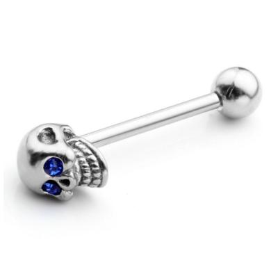 China Red Zircon Ball Barbell Earring Skull Stainless Steel Tongue Rings Jewelry Body Punk Wholesale Perforations for sale