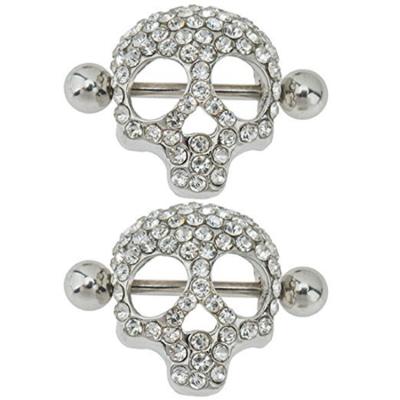 China TRENDY Punk Jewelry Nipple Rings Crystal Mouth Teeth Barbells Skull Gold Stainless Steel Body Jewelry Women Girls for sale