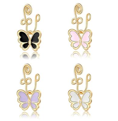 China Wholesale New Arrival Western Style Non Piercing Women's Nose Stud Gold Slap Cute Circle Dangle Butterfly Nose Ring for sale