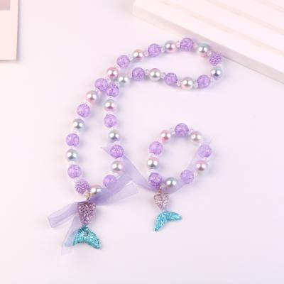 China Environmental Friendly Girls Mermaid Tail Pendants Beads Necklace Bracelets Party Chunky Jewelry Set Fashion Baby Jewelry Gift for sale