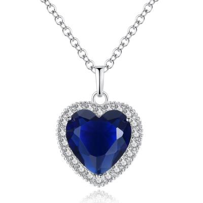 China Graceful Top Fashion Ocean Blue Red Zircon Lady Charm Chain Jewelry Dress Women Heart Crystal Pendant Necklace for sale